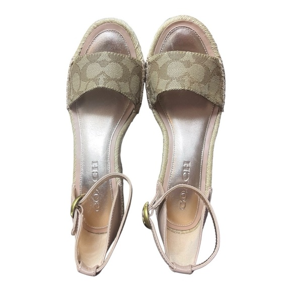 Coach Kit Wedge Espadrille Pink Leather Ankle Strap Signature i - Picture 3 of 7